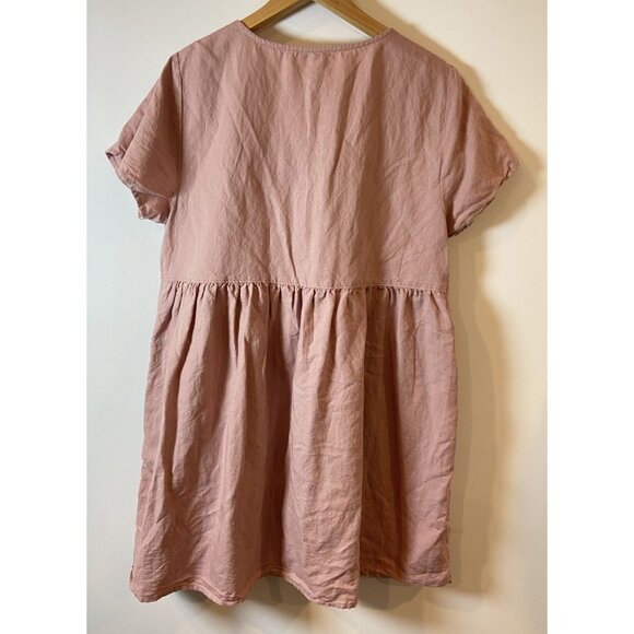 Madewell Linen Blend Alexandra Button Front Dress Pockets Blush Pink Large L - Picture 2 of 4